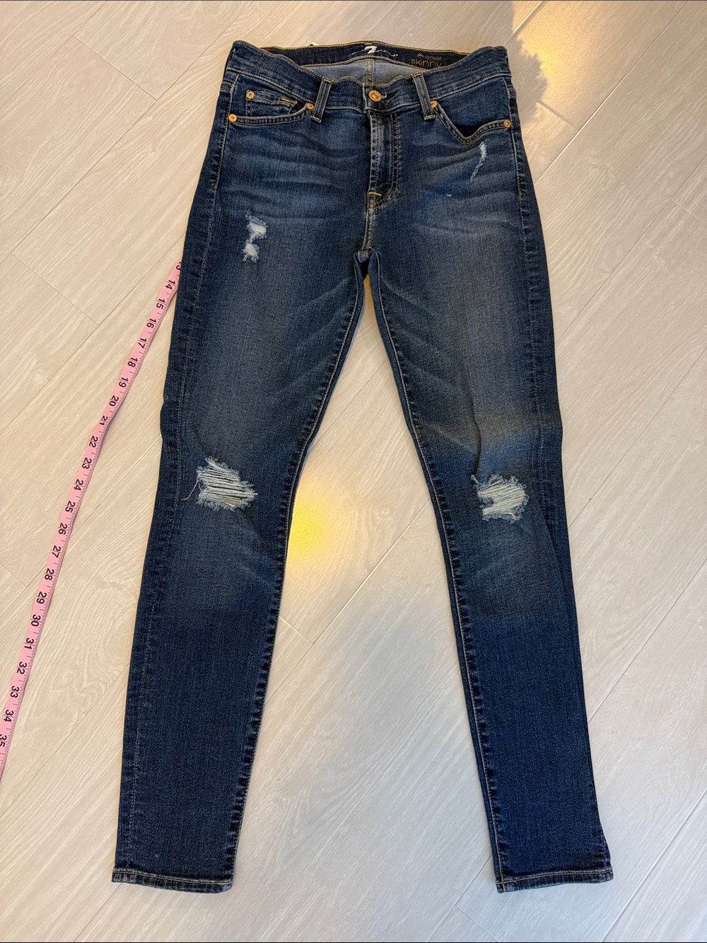 7 For All Mankind Dark Blue Distressed Skinny Jeans